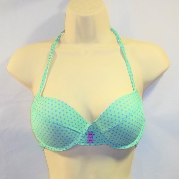 U.S. Polo Assn. Womens Bikini Swim Top Size Small Push Up Dots Sea Green Purple - Picture 1 of 8